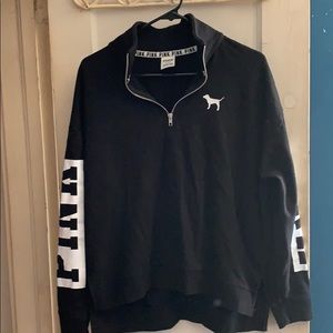 Pink 1/4 zip pull over black size medium